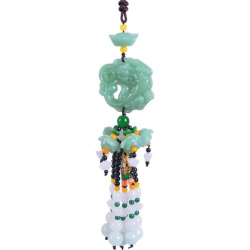 Classic Style Handmade Weave Geometric Green Agates Pendant with Stone Beads Tassels Jewelry