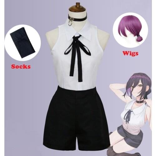 Anime Chainsaw Man Cosplay Reze Cosplay Costume Outfits Shirt Vest Tie Short Wig Neck Ring Full Set Women Uniform Halloween