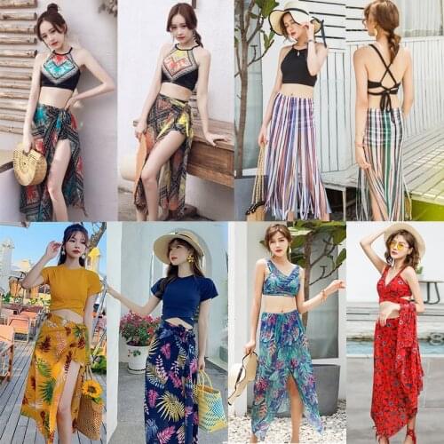 Sexy 3 Piece Swimsuit Female Print Biquini Brazilian Summer Bathing Suit Boxer Swim Trunks Bikini 2021 New Swimwear Women Skirt