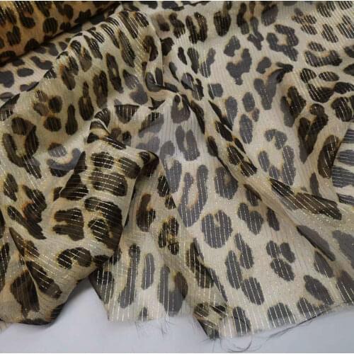 Summer Silk Leopard Chiffon Fabric Soft 8mm Silk Gold Thread Jacquard Sexy Wild Dress Scarf Fabric