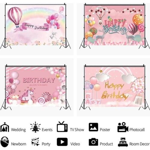 Dreamy Pink Hot Air Balloon Candy Backdrops Photo Background Decorations for Kids Birthday Party Photography Photocall