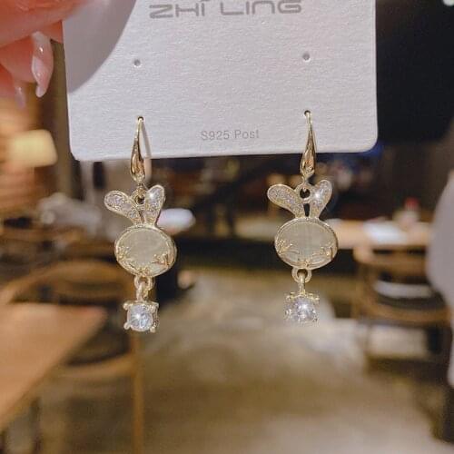 Sweet Cute Crystal Semi-precious Stones Rabbit Earrings Sweet Cute Little Rabbit Eardrop For Women Party Jewelry Gift Classic