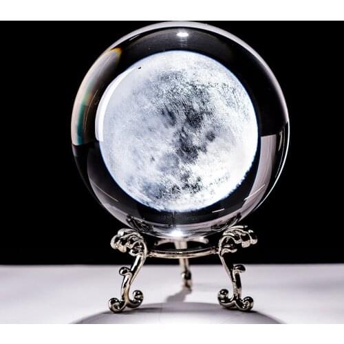 6CM Moon Globe Crafts Miniature Crystal Ball 3D Laser Engraved Quartz Glass Sphere Home Decoration Figurine Ornaments Gifts