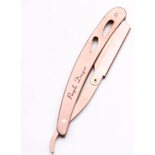 14x2cm Engraving Rose Golden Men Straight Barber Edge Steel Razor Folding Shaving Knife Hair Removal Tools + 1Pieces Blade T6102