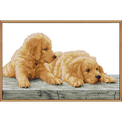 NKF Two Brothers Stamped Dog Cross Stitch Patterns 11CT14CT DIY Kits Chinese Needlework Embroidery Sets for Home Decor