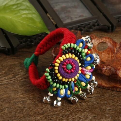Minority style diy handmade original fabric bracelet fine braided bell flower craft jewelry