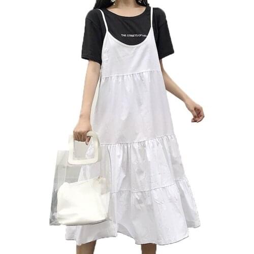 2021 Women New Summer Spaghetti Strap Dress Cotton Linen Casual Ruffles Fashion A-Line Plus Size Dress L-7XL Sleeveless Solid