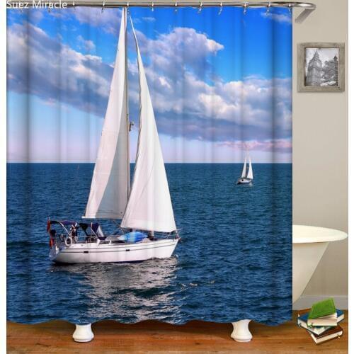 Holiday sailboat Sea sky waterproof Bathroom Shower curtain