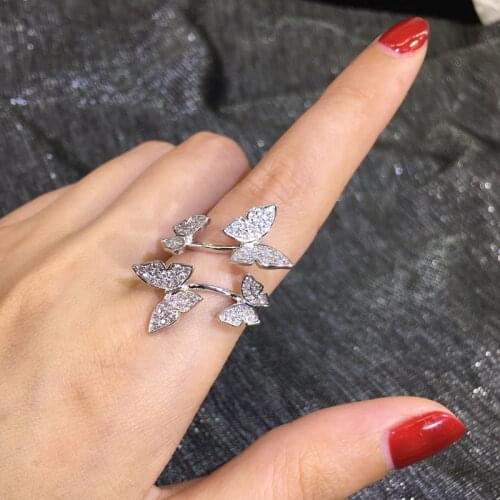 Simple Design Luxury Shiny Four Butterfly Wedding Ring for Women Romantic Copper Inlaid Rings Party Fashion Jewelry Accessories