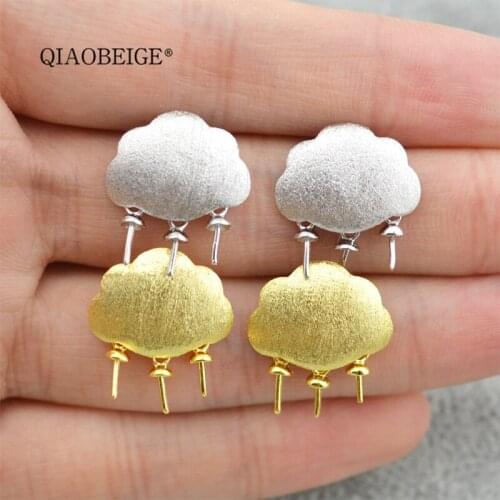 QIAOBEIGE Cloud 925 Silver Earrings For Pearl Mountings DIY Accessories Findings Earring Settings glue rice teardrop pearl beads