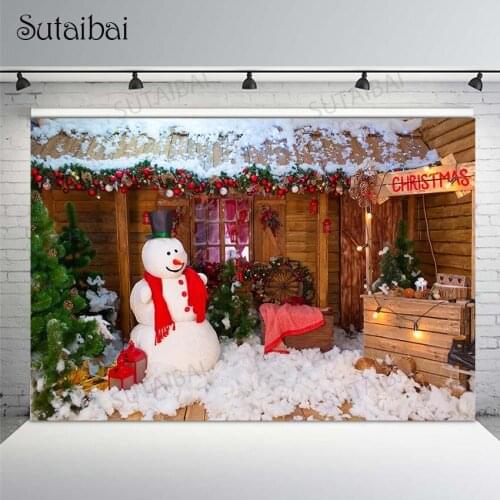 Merry Christmas Photography Background Xmas Tree Winter Snowman Window Toy Gift Snow Curtain Backdrop Photophone Photo Studio