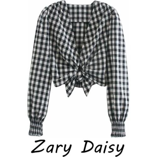 Zary Daisy2021 early spring new fashion short bow trim long-sleeved shirt women