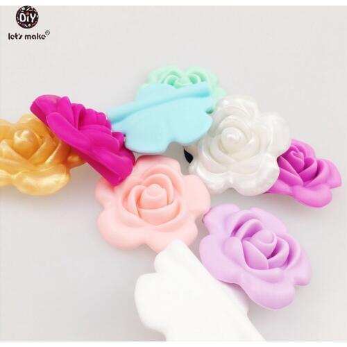Lets make 5pcs Silicone Teething Flower 3D Baby Accessories DIY Crafts Round Beads Baby Shower Pacifier Clip Toys Baby Teether