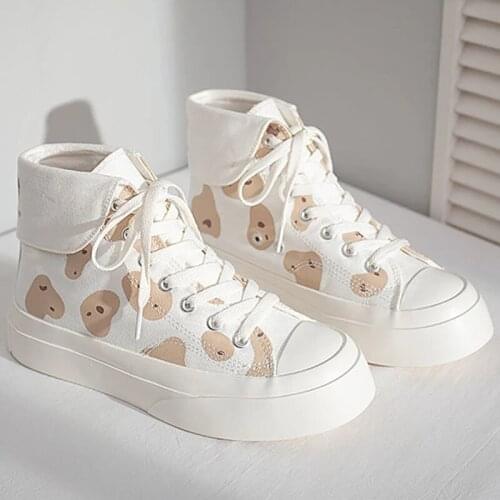Kawaii Summer Bear Print Canvas Sneakers Fashion 2021 Lolita Shoes Lovely Japanese Style Footwear Casual White Zapatillas Mujer