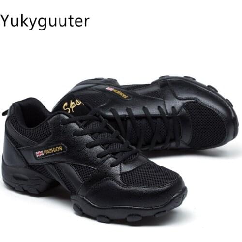 Dance Shoes Man Ladies Modern Soft Outsole Jazz Sneakers Leather Mesh Breathable Lightweight Female Dancing Fitness Shoes Sport