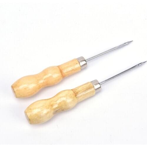 Canvas Leather Sewing Shoes Wood Handle Tool Awl Hand Stitching Taper Leathercraft Needle Tool Kit Craft Sewing Supplies 2PCS
