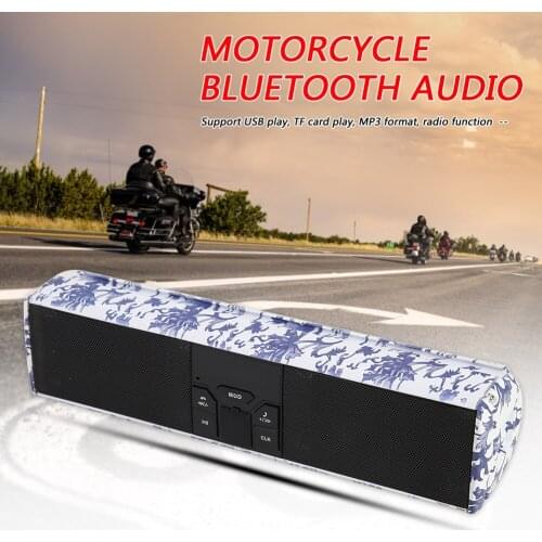 Waterproof Motorcycle Power Amplifier Bluetooth-Compatible Speaker MP3 Player 210*60*58mm/8.27*2.36*2.28" Blue White Porcelain
