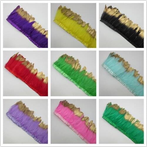 High quality 10 Yards Goose Feather Trim 15-20cm Gold Feather Fringe Ribbons for Dress Skirt Cloth Belt decorative Clothing