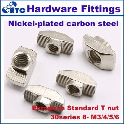 High quality European standard hammer T nut for aluminum Nickel-plated carbon steel Aluminium profile 30-8-M3/4/5/6 50pcs/lot