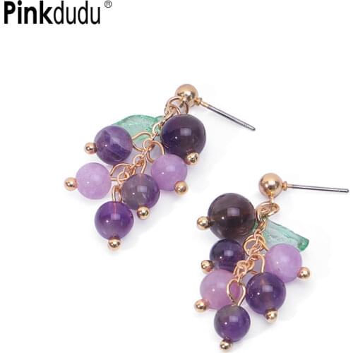 Pinkdudu Fashion Korean Summer Fresh Fruit Drop Earrings Sweet Purple Resin Grapes Beads Dangle Earrings for Women Jewelry PD349