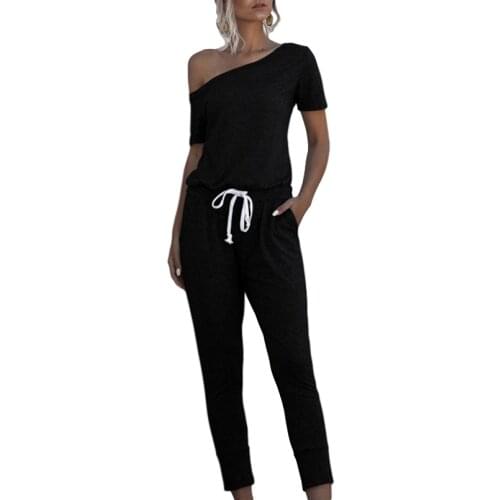 Knitted Jumpsuit Women One Shoulder Top 2020 Autumn Casual Bodysuit Solid Short Sleeve Romper Fall Girl Soft Clothing