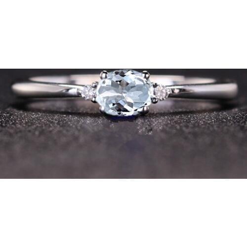 Solid 14k White Gold SI2 Naural Diamonds Aquamarine Engagement Wedding Ring For Women Anniversary Party Fine Jewelry Gift