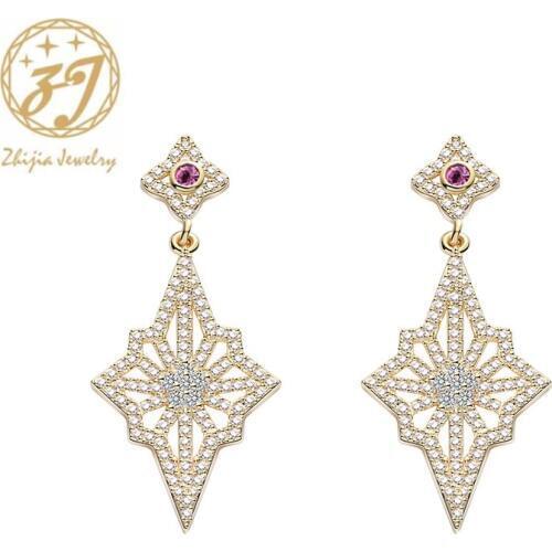 Zhijia vintage luxury crystal rhinestone zircon geometric design stud earrings for women wedding accessories dress party gifts
