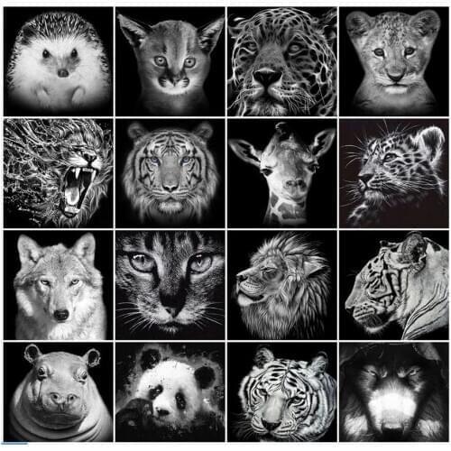 Animals Diamond Painting White Black Mosaic Art Embroidery Rhinestone Draw Picture Puzzle ToyS Children Gifts Wall Decor Crafts