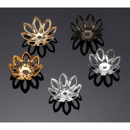 100pcs Flower Filigree Petal Spacer Beads Caps 13mm Silver Gold Charms Bead Cups End Caps for DIY Jewelry Making Accessories
