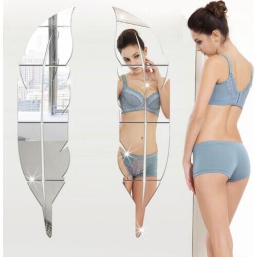 28.7*7 Inches 3d Wall Sticker Acrylic Feather Mirror Surface Art Wall Decoration For Home Living Room SAL99