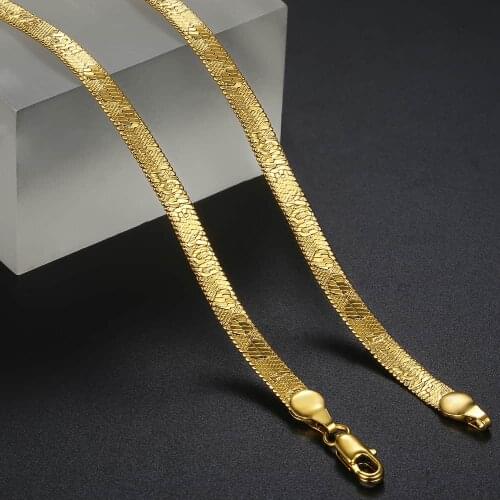 5mm Snake Herringbone Necklaces Heart I Love You Pattern Gold Filled Chain for Women Men Fashion Jewelry Gift GN468A