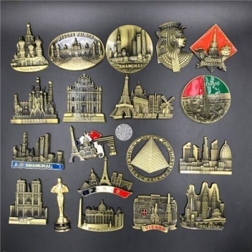 5 pieces/ lot)US Egypt Fama Austria Spain Dubai Russia Shanghai Macao Metal 3D Stereo Fridge Magnet