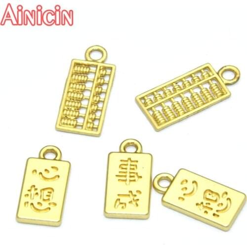 50pcs Chinese Words All Wishes Come True Abacus Rectangle Shape Charms Gold Plating Fashion Bracelet Making Pendants 50pcs