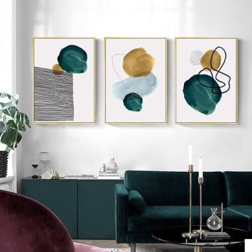 Abstract Watercolor Green Geometric Line Mininalist Canvas Painting Wall Art Prints Poster Living Room Home DecorationPicture