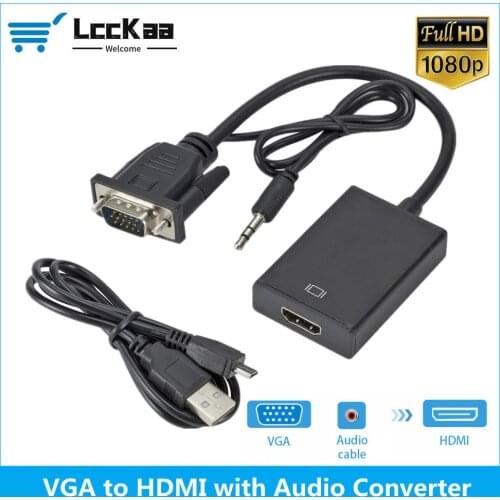 LccKaa VGA to HDMI Adapter 1080P VGA Male to HDMI Female Converter Cable With Audio USB Power for PS4/3 HDTV VGA HDMI Converter