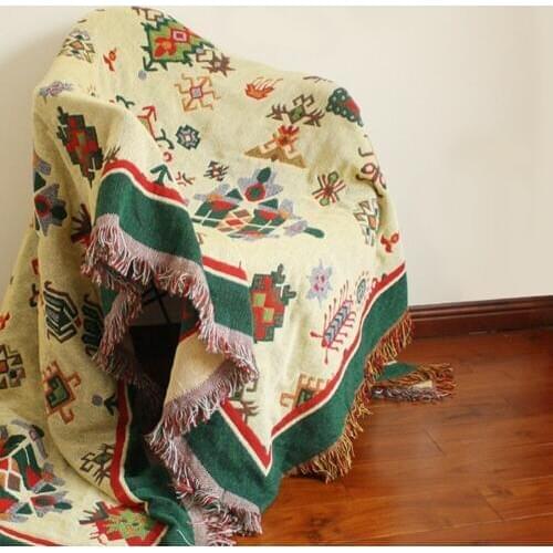 Bohemia geometry Vintage blanket double sided cotton knitting wall tapestry sofa towel bed cover felts carpet farmhouse decor
