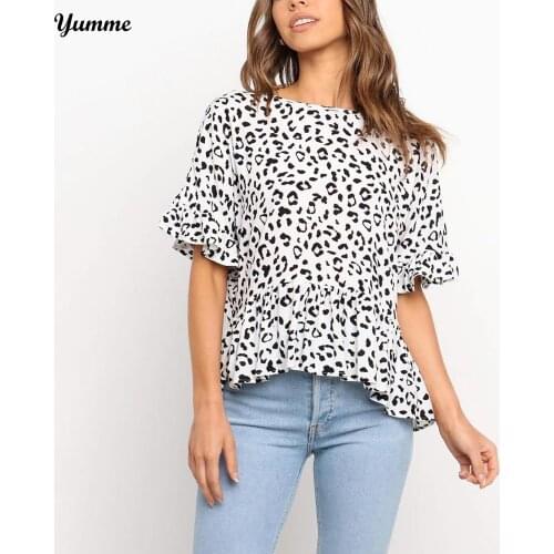 Leopard Pattern Print Women T Shirt Ruffle Short Sleeve O Neck Loose Women Tshirt Ladies Fashion Tee Shirt Tops Clothes #BL2