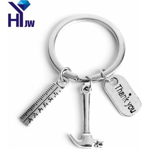 HEYu Charm Jewelry Rue Hammer Thank You Dog Tag Pendant Keychain Metal Keyrings Key Holder Tool Accessories Clef Souvenirs