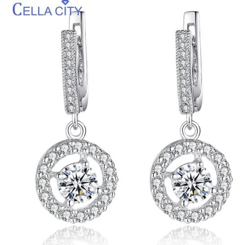 Cellacity Classic Silver 925 Jewelry Earrings for Women Female Short Ear drops Round Gemstones Elegant Weddings Accessory Gifts