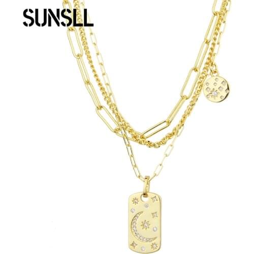 SUNSLL Trendy Vintage tag Necklace For Women Men Punk Jewelry On The Neck Layered CZ Chain grunge Aesthetic girl boy Accessories