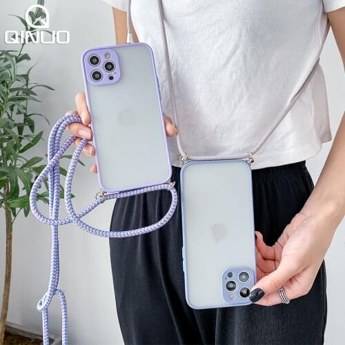 Hang Neck Strap Chain Case For iPhone 11 12 Pro Max Mini 6 6S SE 2020 XS X XR 8 7 Plus 11Pro Crossbody Lanyard Matte Clear Cover