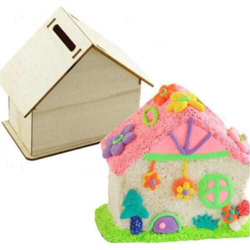 100pcs DIY Wood Chalet Coin House Room Mud White Save Money Base Art Decor Children Kid Wooden Crafts Gift Toys SN3739