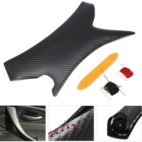 For BMW 3 Series E90 325 320 318 Micro Leather Hand Sewing Carbon Fiber Texture Interior Door Panel Handle Pull Trim Cover