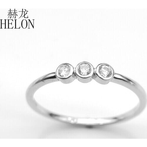 HELON Sterling Silver 925 Round 2mm Genuine AAA Graded Cubic Zirconia Wedding Ring Band For Women Trendy Fine Jewelry Best Gift