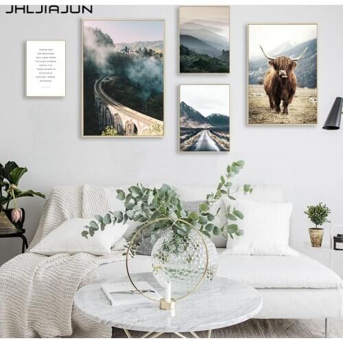 JHLJIAJUN Wall Art Landscape Canvas Poster Nordic Nine Arch Bridge Foggy Forest Print Painting Decoration Picture Home Decor
