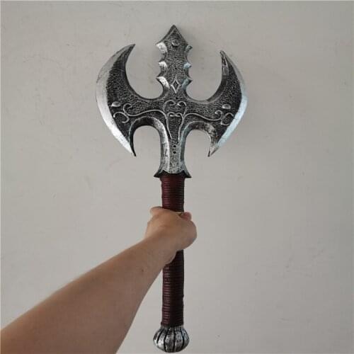 Cosplay 1:1 Double-edged Axe Prop Halloween Game Movie Anime Cosplay Axe Weapons Role Playing 65CM PU Prop Model Festival Gift