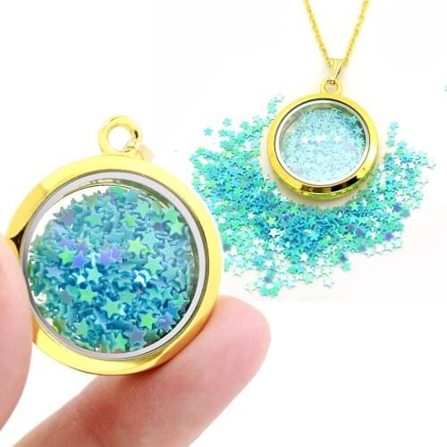 Beautiful 30mm Alloy Round Gold Color Glass Floating Locket With Glitter Star For Women LSFL073