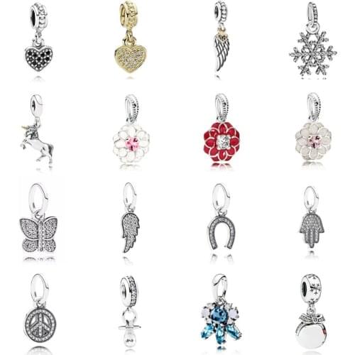 NEW 2021 100% 925 Sterling Silver Love Flower Butterfly Snowflake Charm Pendant Fit DIY Original Bracelet Fshion Jewelry Gift
