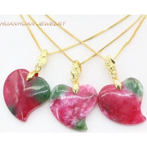 Heart Shape Pendant For Women 22mm Red Natural Stone Jades Chalcedony Atainless Steel Chain Necklace Pendants Diy Jewelry B3351