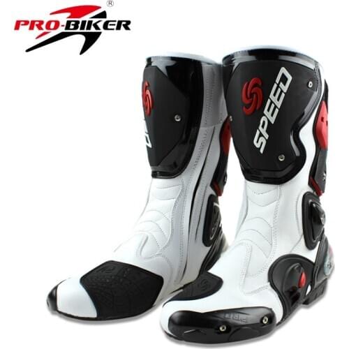 Motorcycle boots for human use, four seasons speed protection boots, black, red and white motorcycle boots